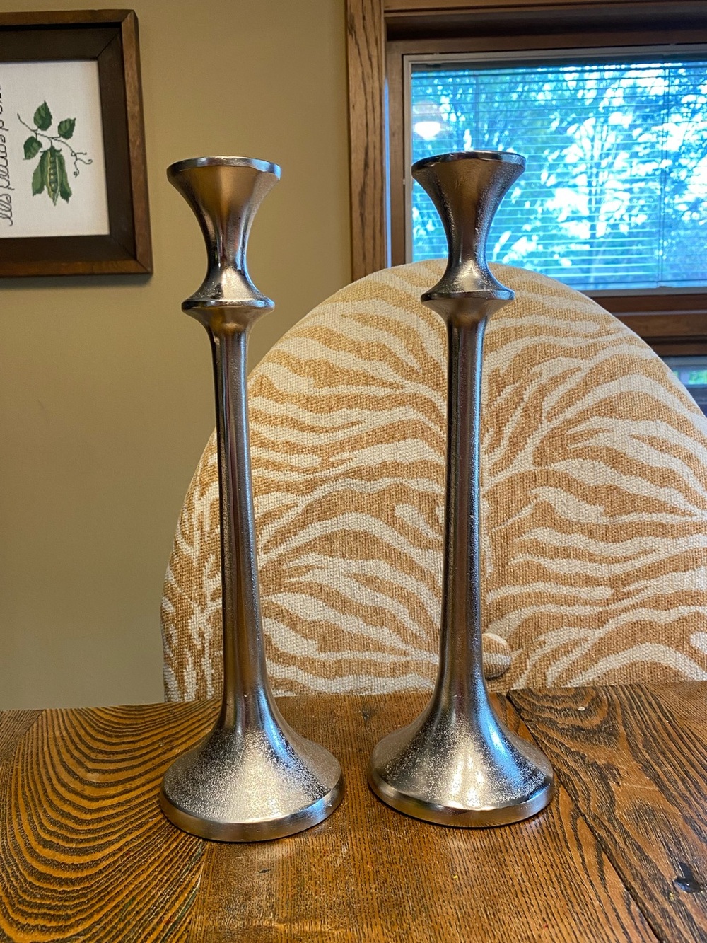 Crate&Barrel Silver Taper Candle Holders - Pair